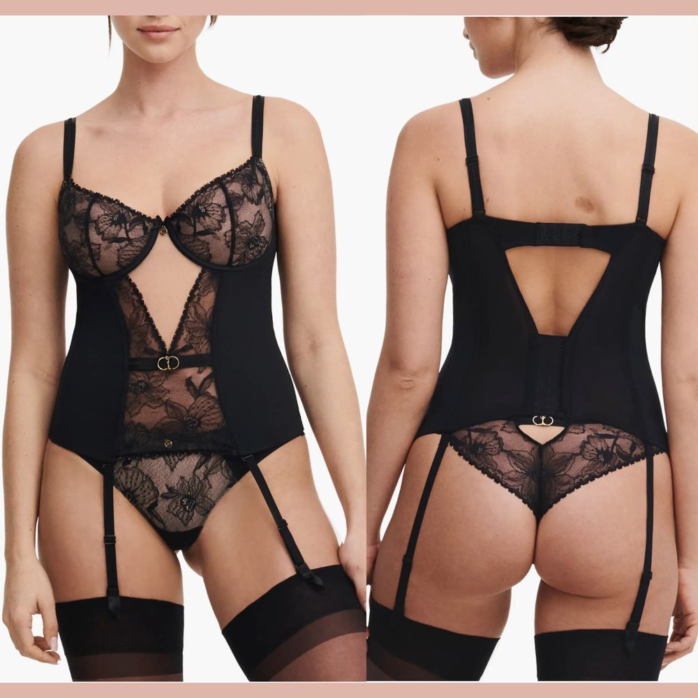 NEW $195‎ Chantelle [ 32D US ] Orchids Underwire Bustier with Garter Straps 6337
